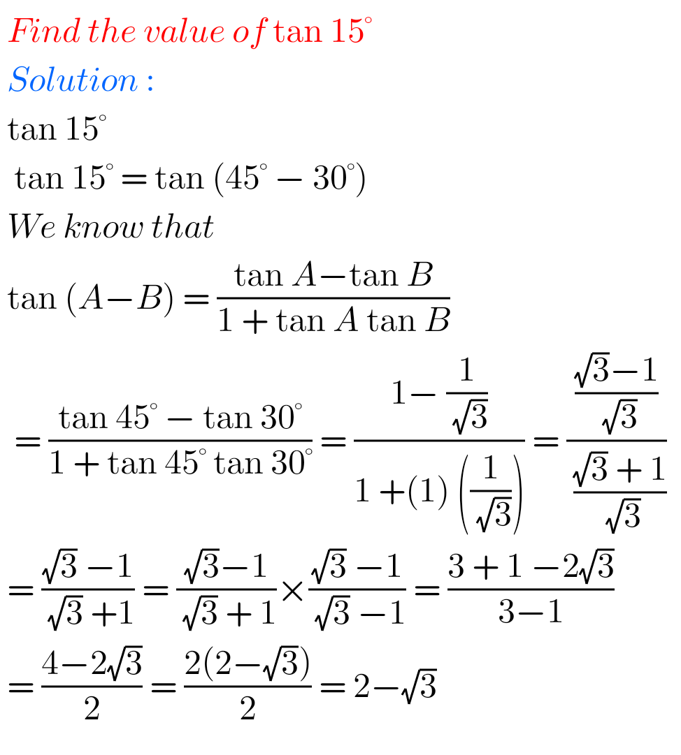 find the value of tan 1500